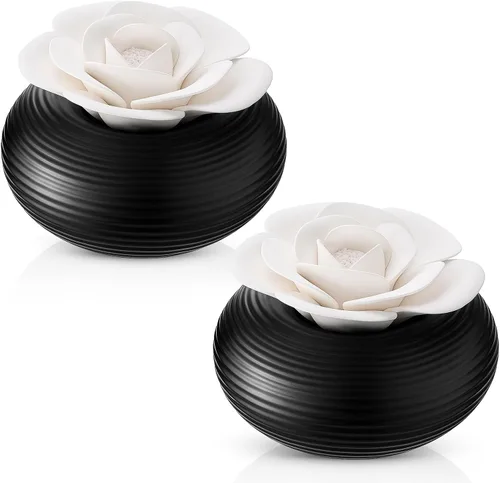 Vista 9 de Honeydak 1 pieza Difusor de cerámica de flores hecho a mano, difusor de aceite esencial pasivo de porcelana blanca con base, decoración decorativa