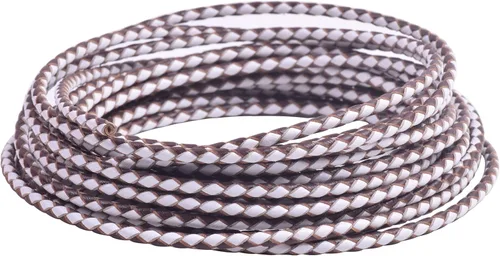 Vista 4 de 2 yardas 8.0mm Cordón redondo de cuero trenzado auténtico marrón antiguo para corbata de bolo
