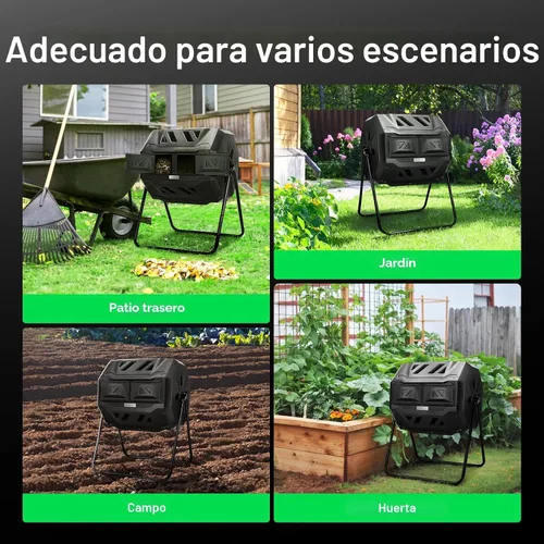 Vista 9 de VIVOSUN Cubo de compostaje giratorio para exteriores, con puerta negra de 43 galones, doble lote giratorio Negro