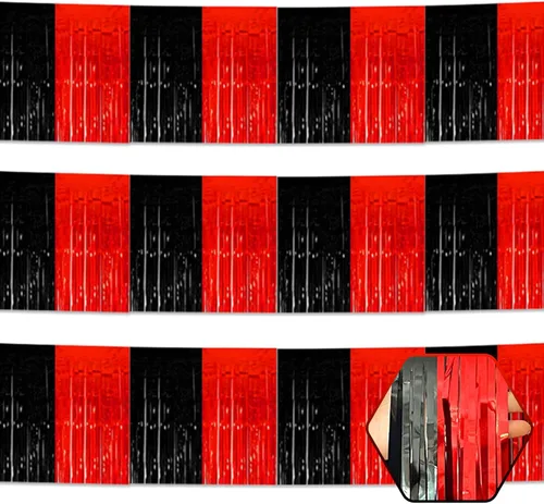 Vista 9 de Paquete de 3 guirnaldas largas de flecos metálicos de aluminio negro dorado para colgar en la pared, Día de la Madre, Pascua, flotadores de desfile