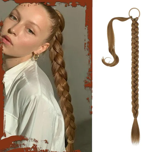 Vista 25 de SOFEIYAN Extensión de cola de caballo trenzada larga con banda elástica y mechón liso envolvente, extensiones de cabello naturales suaves