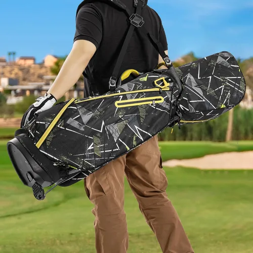 Vista 6 de Bolsas de soporte de golf Geesee con divisores de 4 vías en la parte superior, cubierta contra la lluvia, capucha protectora solar y bolsas de golf