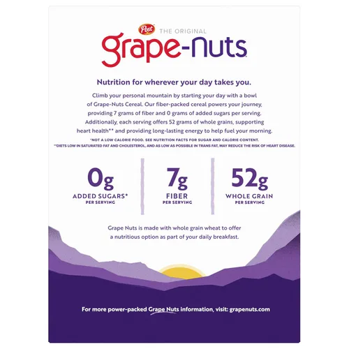 Vista 8 de Grape-Nuts Cereal de desayuno original, cereal crujiente de trigo integral y cebada, proyecto verificado sin OMG, caja de 20.5 onzas