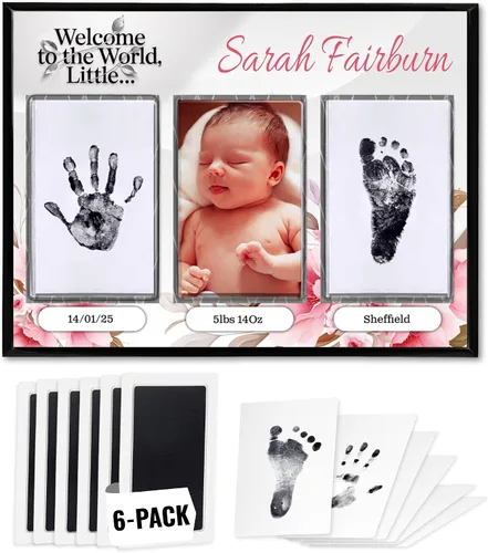 Vista 14 de Kit de manos y huellas sin tinta, placa de recuerdo de bebé y regalos de baby shower, ideal como regalo de mamá, marcos de fotos para guardería, kit