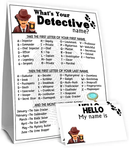 Vista 29 de ¿Cuál es tu nombre de los años 50 Juego, 1 señal de doble cara y 30 tarjetas adhesivas, Juegos de fiesta de cumpleaños retro para niños y adultos