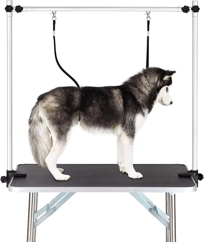 Vista 6 de Mesa de aseo para perros grandes, altura ajustable, mesa de corte portátil profesional resistente con bandeja de brazo/lazo/malla, capacidad máxima
