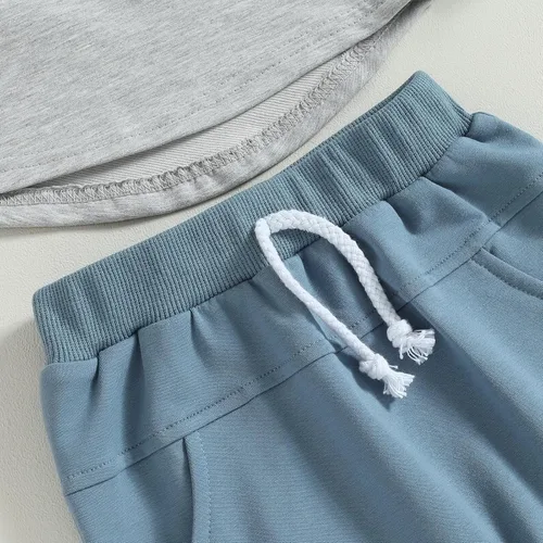Vista 5 de Conjunto de ropa linda para bebé niño para otoño e invierno con bloques de color a cuadros y manga larga