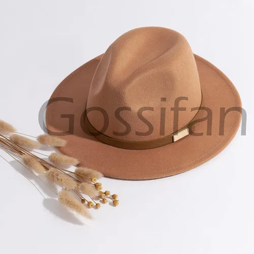 Vista 62 de Sombreros Fedora para hombre, sombrero Panamá de ala ancha con cinturón clásico Unisex Felt Fedora, Adjustable Fit, Breathable Sweatband, All-Day