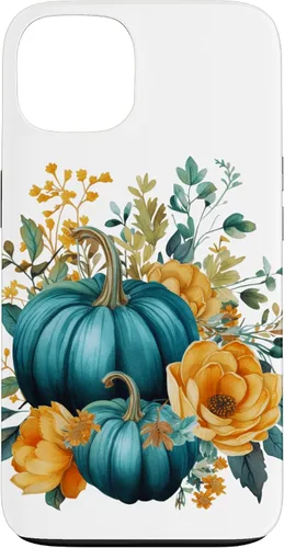 Vista 7 de iPhone 16 Teal Autumn Pumpkin Floral Fall Harvest Foliage Case