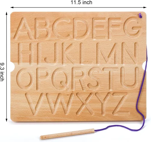 Vista 2 de Tabla de seguimiento de números y letras, tablero sensorial portátil de madera para aprendizaje del alfabeto, juguetes Montessori para niños de 3 a