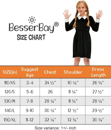 Vista 7 de BesserBay Vestido negro con cuello Peter Pan de terciopelo para niñas de Halloween 4-12 años