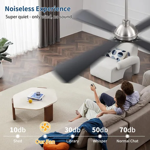 Vista 7 de WINGBO Ventilador de techo CC de 56 pulgadas con luces y control remoto, 4 aspas de madera maciza, 3CCT, motor CC reversible de 6 velocidades