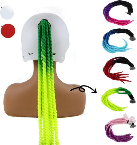 Vista 8 de Trenzas para casco de motocicleta, con ventosa desmontable, moño, para bicicleta, cola de caballo, cola de caballo, 1 unidad (casco no incluido)