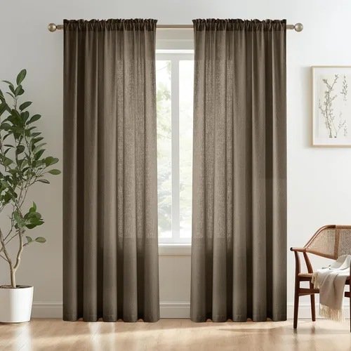 Vista 21 de Melodieux Cortinas de Niveles Semitraslúcidas Negras de 24 Pulgadas de Largo para Cocina, Cafetería, Dormitorio, Ventanas Pequeñas, Aspecto de Lino
