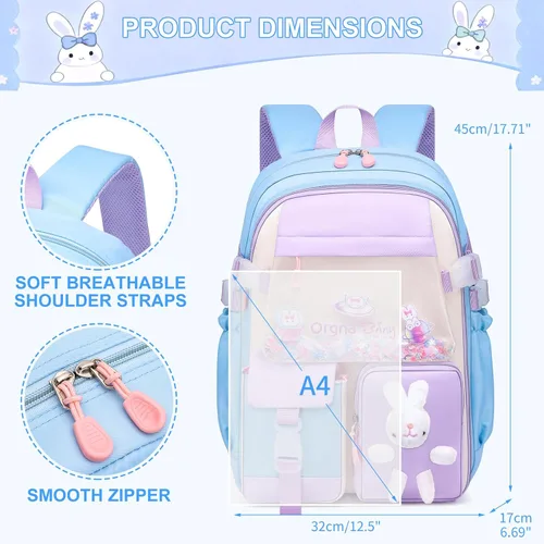 Vista 2 de WYCY Mochila para niñas - Bonita mochila escolar a cuadros con compartimento para laptop para escuela primaria y secundaria, azul, Grande, Mochilas