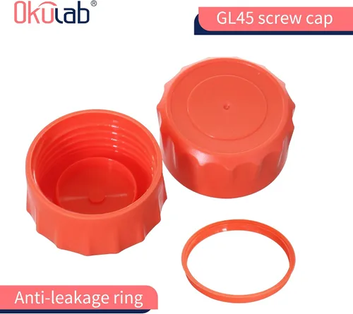 Vista 5 de Botellas redondas de almacenamiento de medios de 33.8 fl oz (34 onzas), vidrio de borosilicato 3.3, con tapones de rosca GL45 en material PP