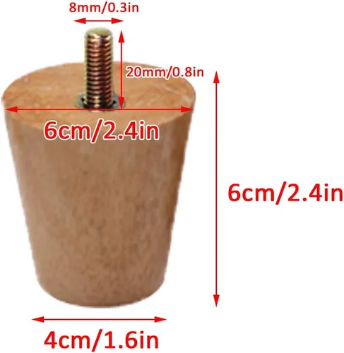 Vista 2 de Patas rectas y cónicas modernas de mediados de siglo para muebles, barra roscada M8, patas de sofá para mesa de café, 2.4 a 27.7 pulgadas