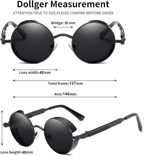 Vista 2 de Dollger Gafas de sol vintage Steampunk retro con marco circular redondo de metal