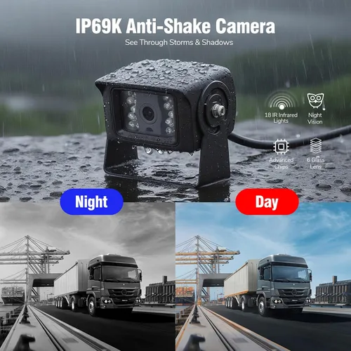 Vista 4 de Sistema de cámara de respaldo con cable AHD1080P de 7 pulgadas, cámara de marcha atrás de visión nocturna IR impermeable IP69k, a prueba