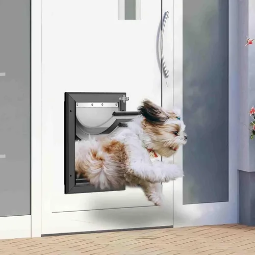 Vista 6 de [Petoasis] Puerta para perros de servicio pesado de 3 solapas, marco de aleación de aluminio a prueba de óxido, puerta para perros de clima extremo