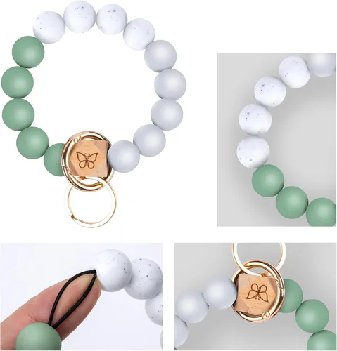 Vista 3 de Llavero pulsera con bolsillo para tarjetero, llavero con borla, llavero para mujer