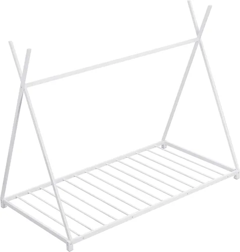 Vista 4 de SOFTSEA Cama de casa con marco de cama de piso doble con estructura triangular Blanco