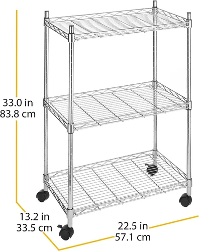 Vista 3 de Whitmor Rolling 3 Shelf Cart, Chrome