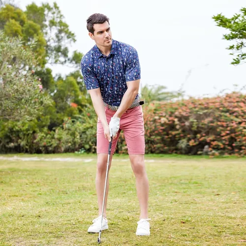 Vista 3 de Camisas polo de golf para hombre, manga corta, a rayas, de rendimiento, absorben la humedad, ajuste seco