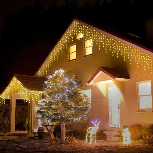 Vista 9 de 304 luces LED solares de carámbano de Navidad para decoración al aire libre, 8 modos de luces impermeables para exteriores, vacaciones, patio Blanco