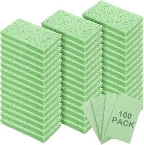 Vista 10 de Zhengmy 48 esponjas a granel, esponjas comprimidas de cocina, esponja natural para platos, limpieza de pulpa de madera comprimida sin rayar para Azul