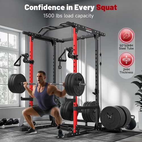 Vista 3 de Sportsroyals Jaula de Potencia, Rack de Potencia Multifuncional de 1600 libras con Sistema de Cruce de Cable Ajustable y Más Accesorios