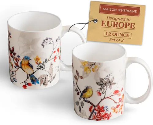 Vista 199 de Maison d' Hermine Taza de café con asas, tazas de porcelana fina de hueso, paquete de una taza de té para bebidas calientes, capuchino, latte