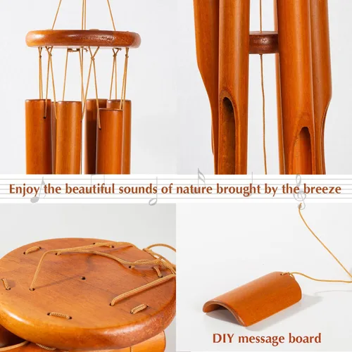 Vista 3 de Campanillas de viento de madera con hermoso tono profundo de 30 Bambú natural, ideal para exteriores/interiores, jardín/decoración del hogar