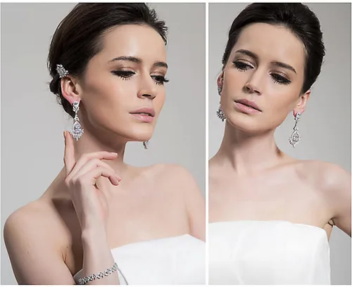 Vista 5 de Aretes colgantes de cristal AAAAA Australia chapados en oro blanco para boda, dama de honor, lágrima transparente, circonita cúbica, para mujeres