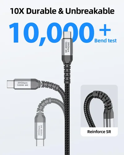 Vista 6 de Cable de pantalla de monitor USB C de 1 pie, 4K a 144 Hz/60 Hz USB C a USB C 3.2 Gen2x2 20Gbps cable de datos, compatible con iPhone 15/15 Pro Max