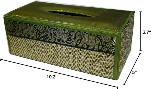 Vista 2 de Topmost N-9007 - Caja rectangular de paja tejida tailandesa hecha a mano con diseño de elefante de seda, 5 x 3.7 x 10.2 pulgadas, color verde