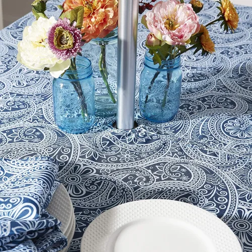 Vista 3 de DII Paisley - Colección de mesas para exteriores, resistente al agua, mantel, 60 pulgadas (redonda), color azul