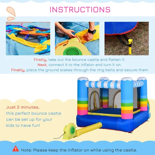 Vista 4 de Outsunny - Casa de rebote inflable para niños, castillo de salto, piscina de agua 2 en 1 con soplador de aire para edades de 3 a 12 años, diseño