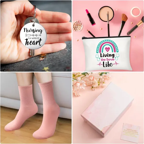 Vista 4 de Hsei 6 piezas de regalos de agradecimiento para enfermeras para mujeres, regalos de Navidad para enfermeras, incluye vidrio de 16 onzas, llavero