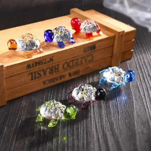Vista 4 de HDCRYSTALGIFTS Juego de 6, figuras de tortuga marina de vidrio soplado a mano de 1.5 pulgadas, tortuga de vidrio en miniatura, colección de animales