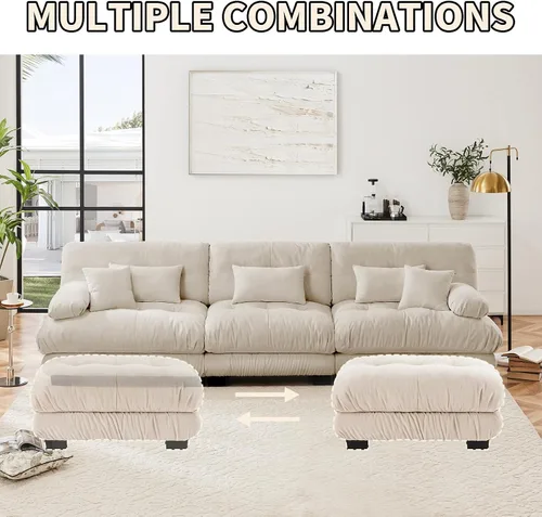 Vista 5 de Juego de sofá modular con asiento profundo de 94.4", tela de chenilla, loveseat seccional moderno para sala de estar, cómodo loveseat de felpa tipo
