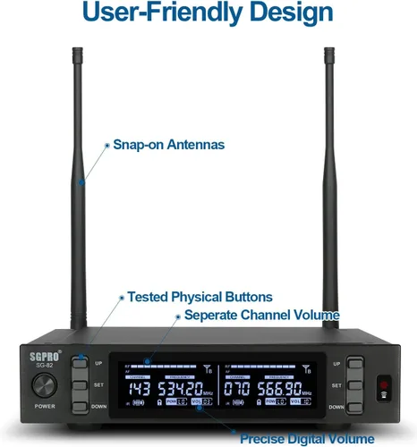 Vista 5 de SGPRO SG-82BB Sistema de micrófono inalámbrico doble, 520-590 MHz