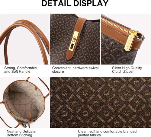 Vista 5 de Queenoris Tote Bag for Women, Top-handle Shoulder Handbag Large Capacity Purese Designer Retro Bag with Clutch