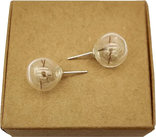 Vista 5 de Pendientes de tuerca de plata de ley 925 hechos a mano con diseño de flor real de diente de león