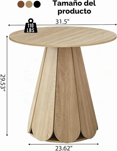 Vista 2 de Mesa de comedor redonda pequeña de 31.5 pulgadas, mesa de cocina moderna para 2 a 4 personas, mesas de comedor redondas de madera de granja con base