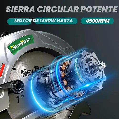 Vista 2 de Sierra circular eléctrica de 1450 W, hoja de 1 × 7-1/4 ", 4500 RPM