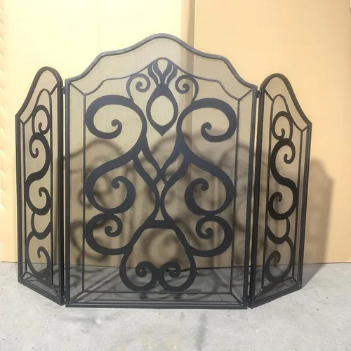 Vista 5 de Protector de pantalla para chimenea extra alto de 36.6 in, puerta de hierro forjado resistente para combustión de leña/carbón, 3 paneles
