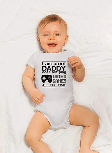 Vista 17 de CBTwear Proof Daddy Does Not Play Video Games All the Time – Ropa de bebé – Divertido body para recién nacido para niños y niñas
