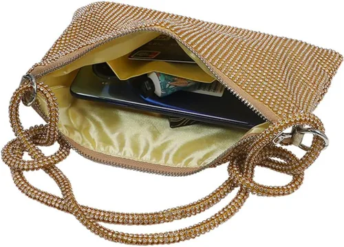 Vista 4 de UMREN Bolsos Hobo con diamantes de imitación para mujer, elegante bolso de noche de cristal brillante para fiesta, club, boda