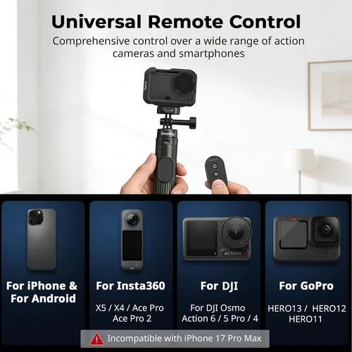 Vista 7 de SmallRig Trípode para selfie stick de 59 pulgadas con control remoto y abrazadera para teléfono, soporte de trípode extensible para DJI Osmo Action